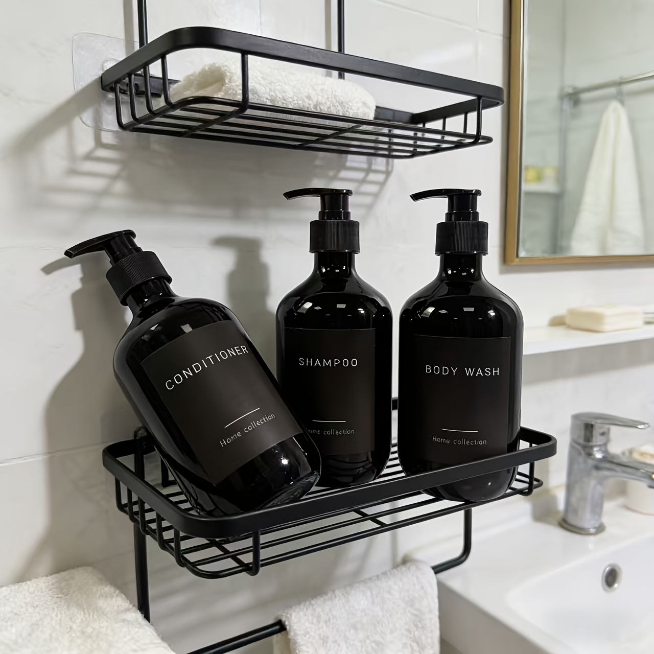 TEMU 500ml Large Capacity Dispenser Bottles, 3pcs Set With Waterproof Labels, Black Bottles With Black Plastic Pump Heads, Reusable, Suitable For