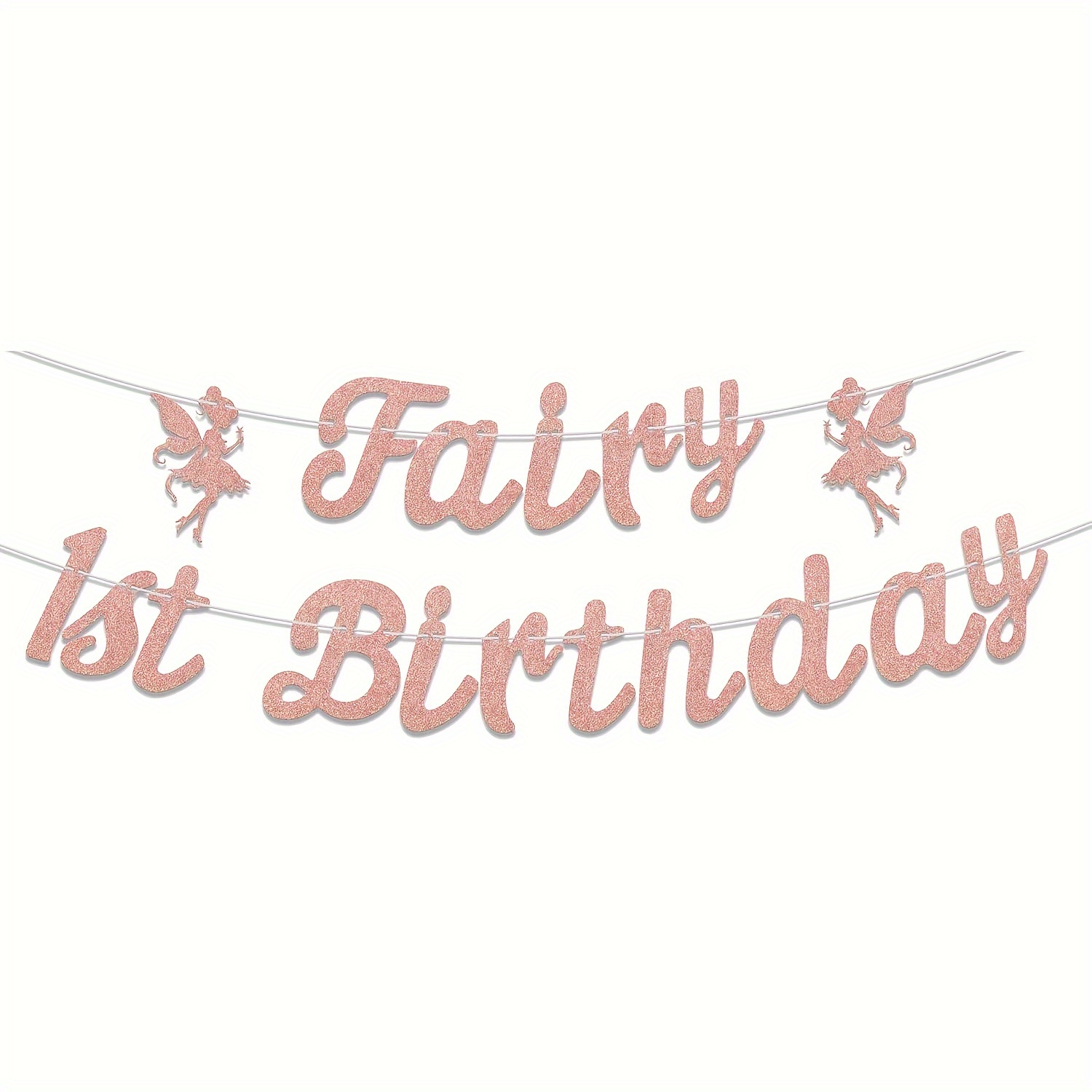 

Fairy 1st Birthday Banner, Cute Fairy 1st Birthday Party Decorations, Flower Fairy Happy 1st Birthday Anniversary Shower Party Supplies Golden Rose Golden