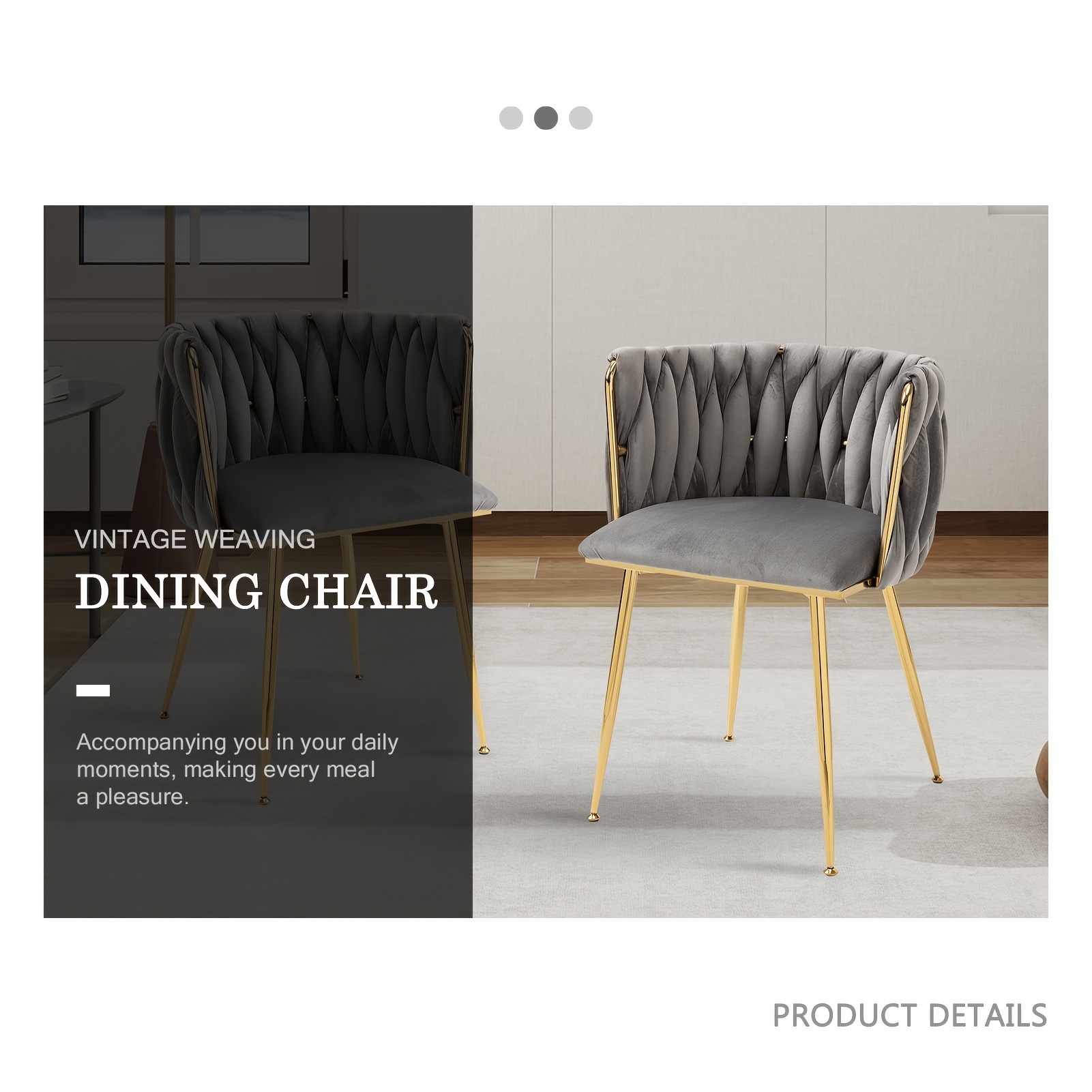 Velvet Dining Chairs Set Of 2, Accent Chairs With Golden Metal Legs, Woven Upholstered Dining Chairs For Living Room/Bedroom/Kitchen