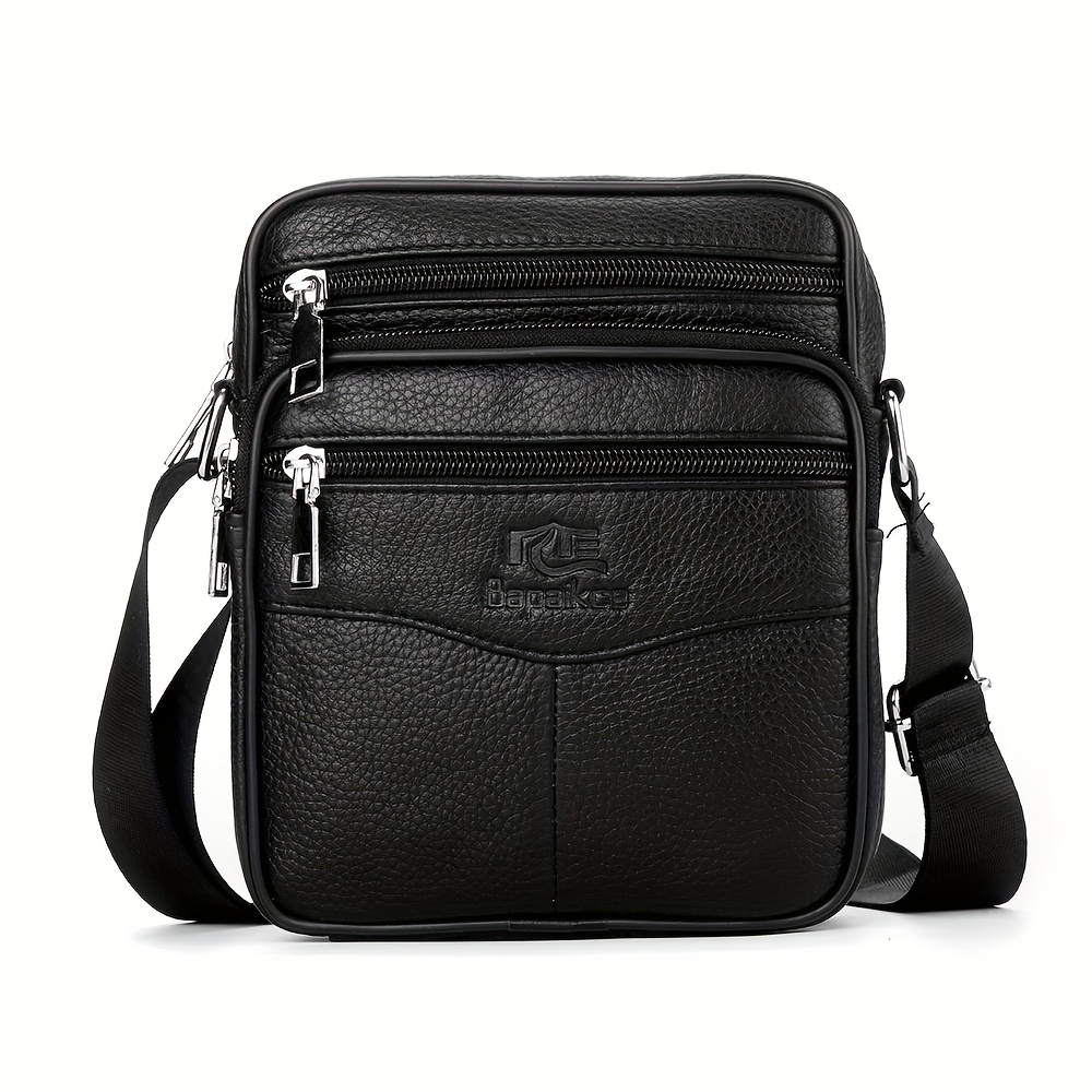 Image of 1 Men's Business Top Layer Cowhide Crossbody Bag, Casual Fashion Genuine Leather Shoulder Bag, Large-capacity Briefcase With Adjustable Shoulder Strap - Suitable For , Office, School, Travel