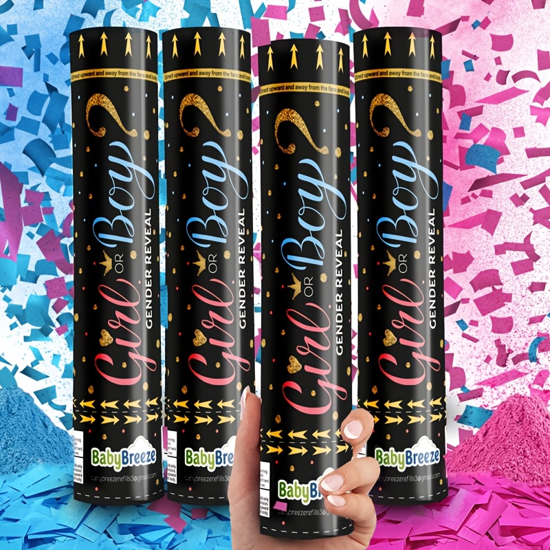 Image of 4pcs Set Gender Reveal Confetti Poppers, Gender Reveal Party, Confetti Popper Set, Gift Shower Decoration Supplies, Colorful Confetti And Pink And , Party Supplies Halloween And Christmas Decorations