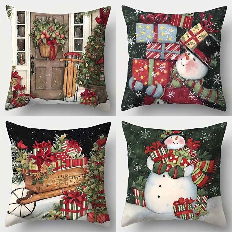 

4-piece Christmas Throw Pillow Covers - Single-sided Printing, 17.7 Inches X 17.7 Inches, Contemporary Style, Hand Wash Only, Zipper Closure, Suitable For Living Room, Woven Fabric, Polyester Cover