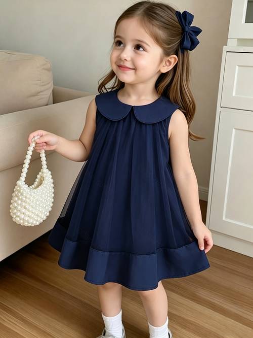 summer casual and simple cute dress for girls and infants a sleeveless comfortable net sheer princess dress for girls suitable for babies daily wear or as a gift for their first birthday