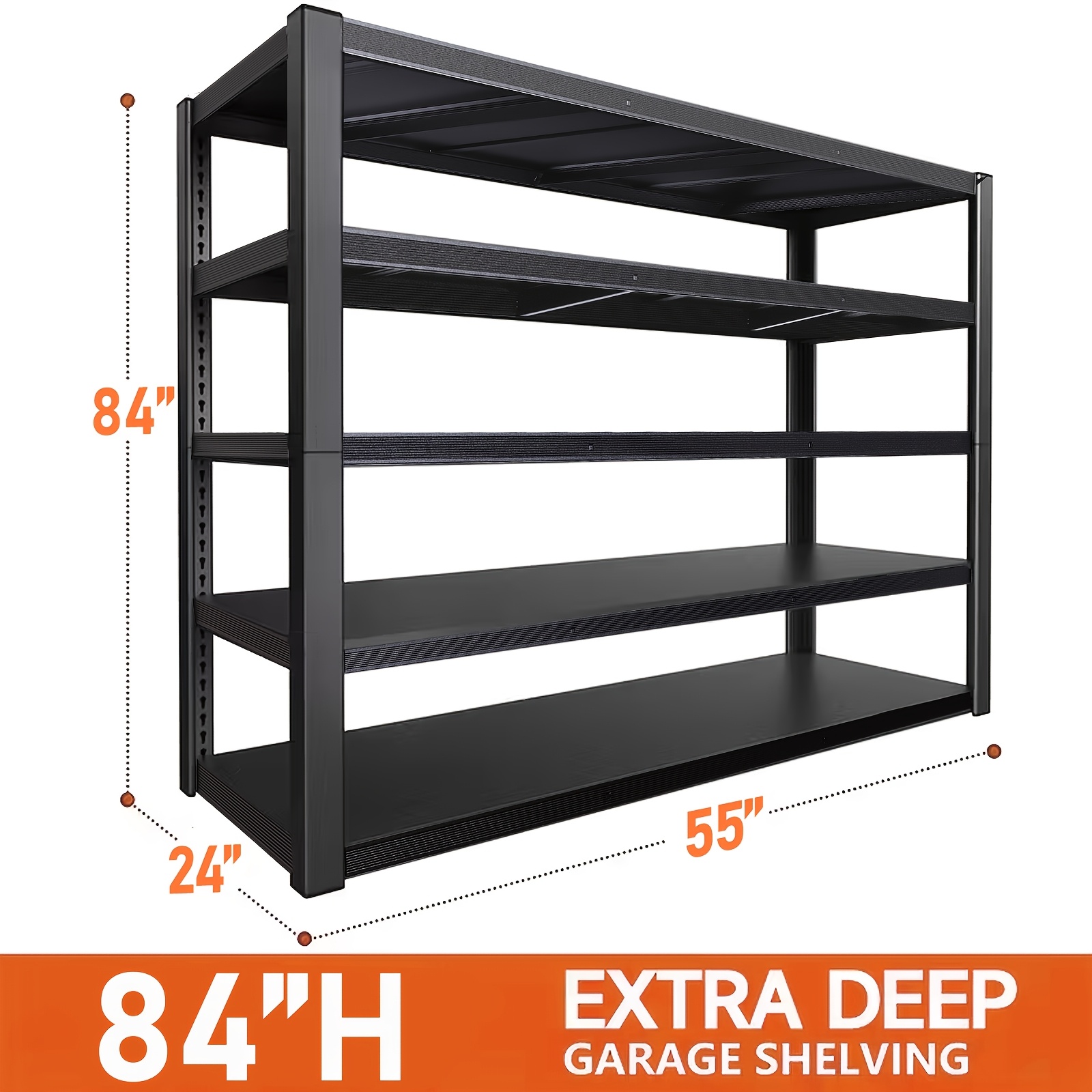 TEMU Garage Shelving Heavy Duty, 5-tier Industrial Shelving Unit With Hooks, Adjustable Storage Shelves For Garage, Basement, Warehouse, Utility