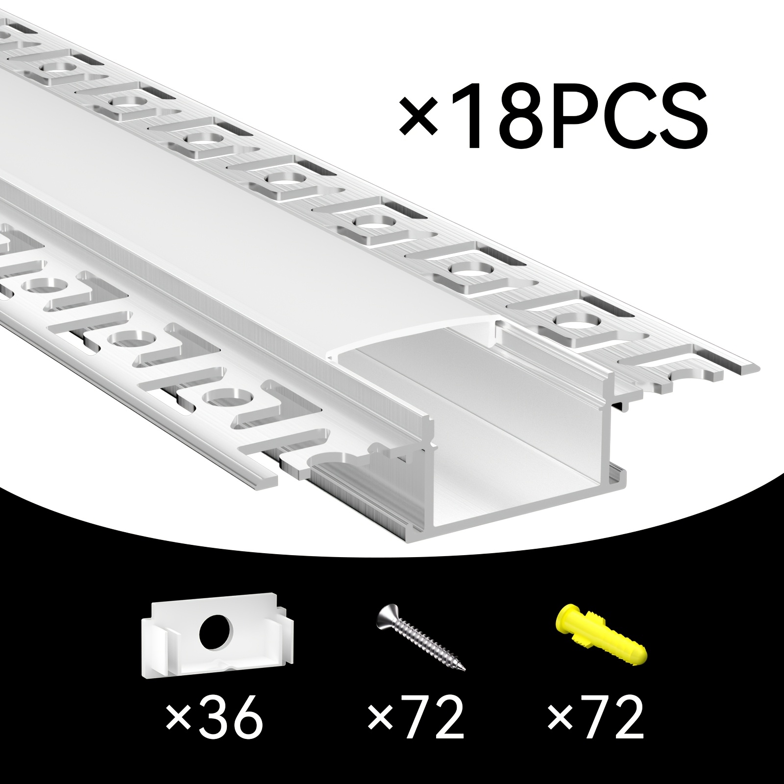 Led Drywall Profile, 2 Meters Long Each, Light Guide Rail Led Aluminum Profile, Can Support 20mm Wide Led Light Strip, With Milky White Pc Cover, Expansion Screw Package