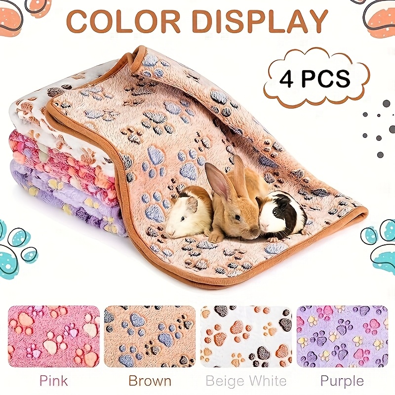 

4pcs Paw Print Fleece Blankets For Small Animals, Waterproof & Washable Polyester Rectangle Cage Liners, Sleep Mat Bedding Pad For Hamster, Chinchilla, Rabbit, Hedgehog