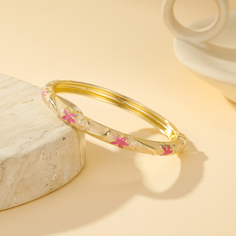 TEMU 1 pièce Bracelet tendance bohème plaqué or avec émail beige, pour femmes
