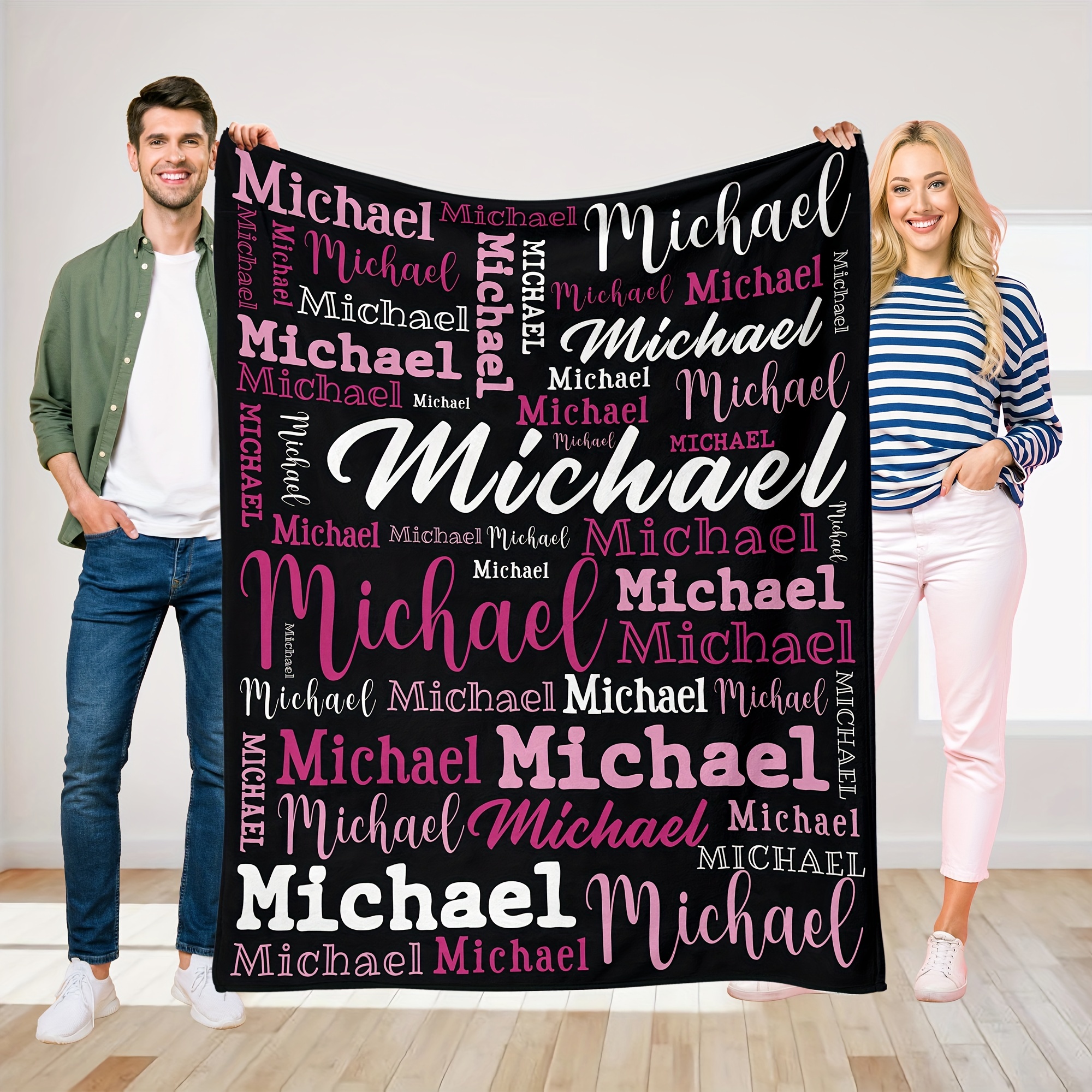 

Custom "michael" Name Blanket - Cozy Personalized Flannel Throw, Hypoallergenic & Machine Washable - Ideal For Couch, Bed, Office, Or Camping - Soft Purple , Personalized Blanket, Qogoer