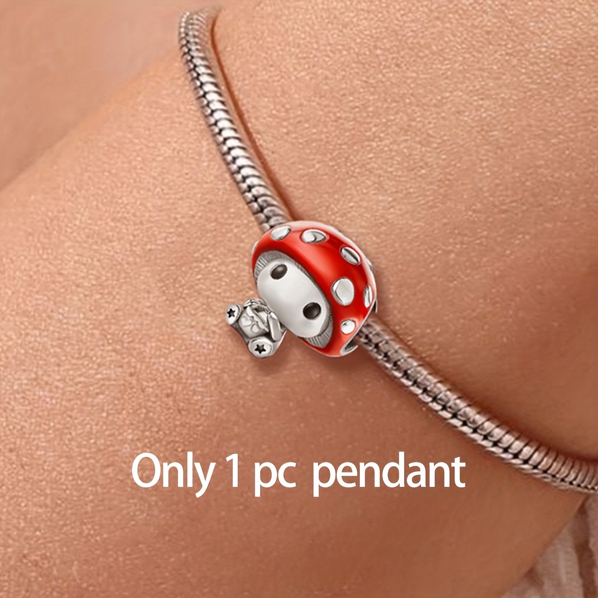 1pc Cute Mushroom Diy Bead, 925 Silver Plated Bead Fit Bracelet Bangle, Jewelry Making Accessories Birthday Valentine's Day Mother's Day Gift For Women