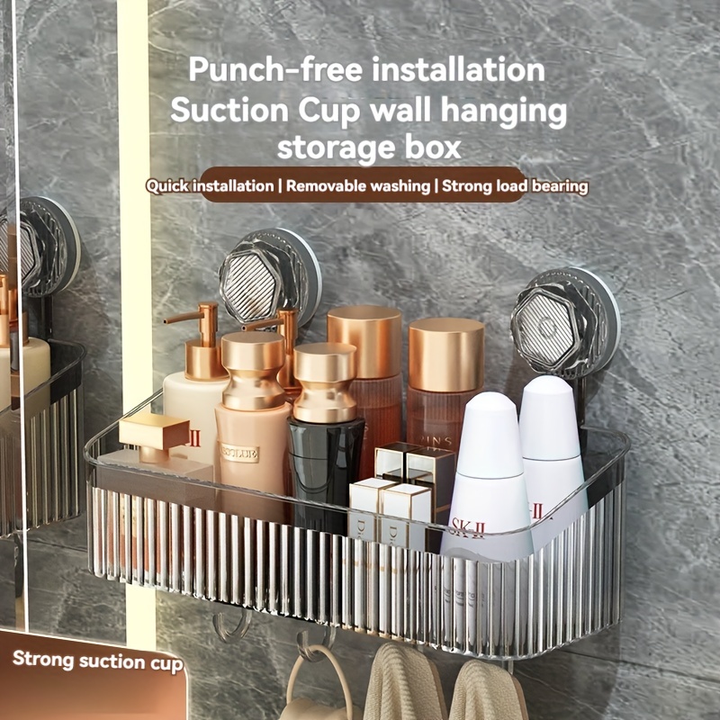 

-mounted Bathroom Organizer - No Drill Suction Cup Storage Rack For , Cosmetics & Toiletries - Plastic Hanging Shelf