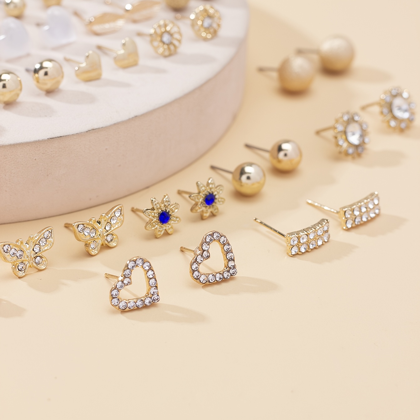 60pcs Cute Heart-Shaped Bow Flower Earring Set, Gift