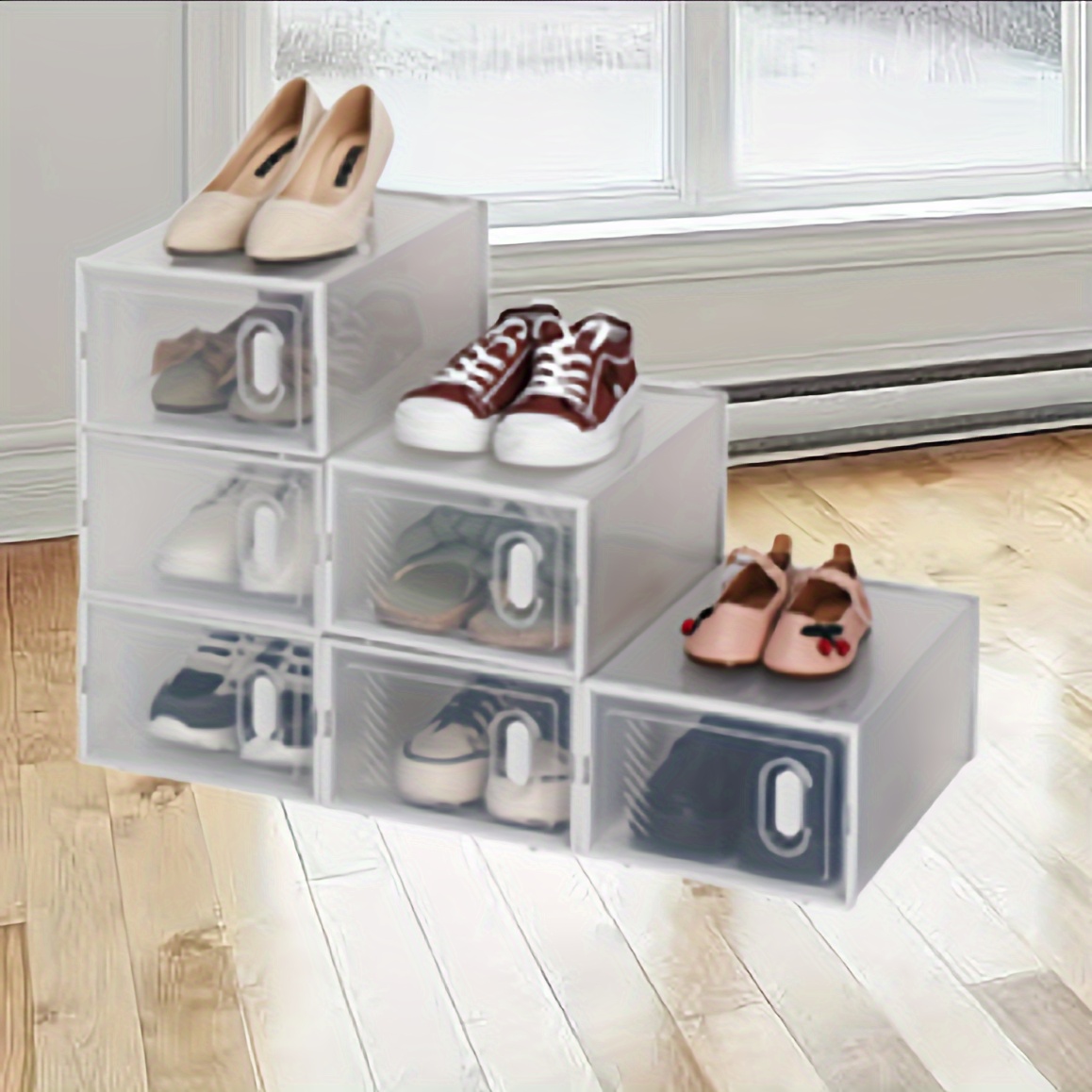 Btmway clear plastic stackable shoe storage boxes shoe pack sale