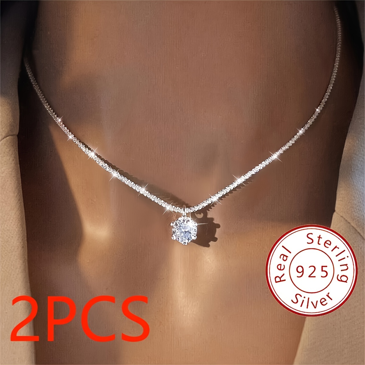 

2pcs Moissanite Necklace For Women 925 Sterling Necklace Promise Necklace Necklace Day Valentine's Day Luxury Ladies Jewelry Gifts