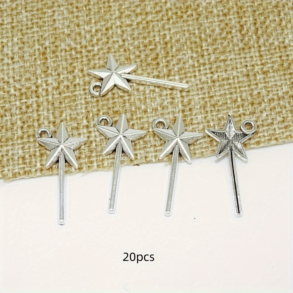 Image of 20pcs 25x13mm Charm Wand Pentagram Creative Pendant Ancient Silvery Casual Fashion Elegant For Necklace Bracelet Bag Clothing Decoration Accessories