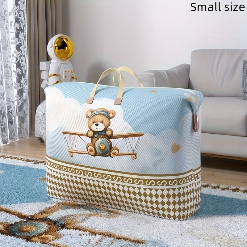 TEMU Cartoon Bear And Airplane Pattern Mobile Storage Bag - Durable Dustproof Storage Solution, Suitable For Blankets, Clothing, And, Perfect For