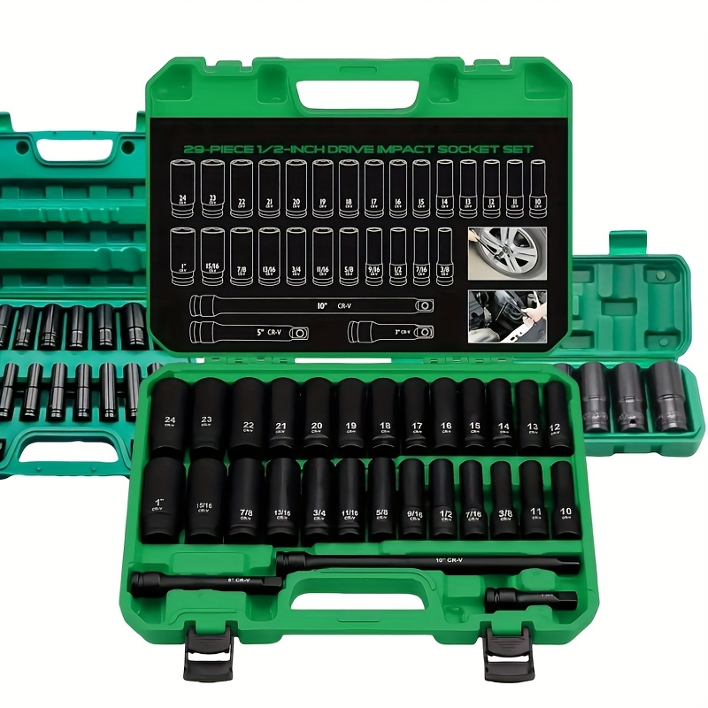 

49pcs/20pcs/10pcs 1/2 Socket Set, Impact Deep Socket Set, Metric/sae (8-22mm 5/16-3/4), Cr-, Includes Extensions, Adapters, Universal Joints, And Drill Adapters, Specialty Auto Repair Kits