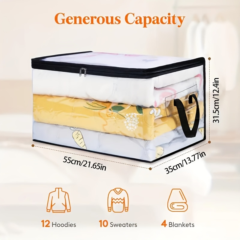 Image of Sturdy 20- Storage Bag: Heavy-duty, Transparent, With Black Edges And Reinforced Handles - Perfect For Clothes For, Blankets, And More