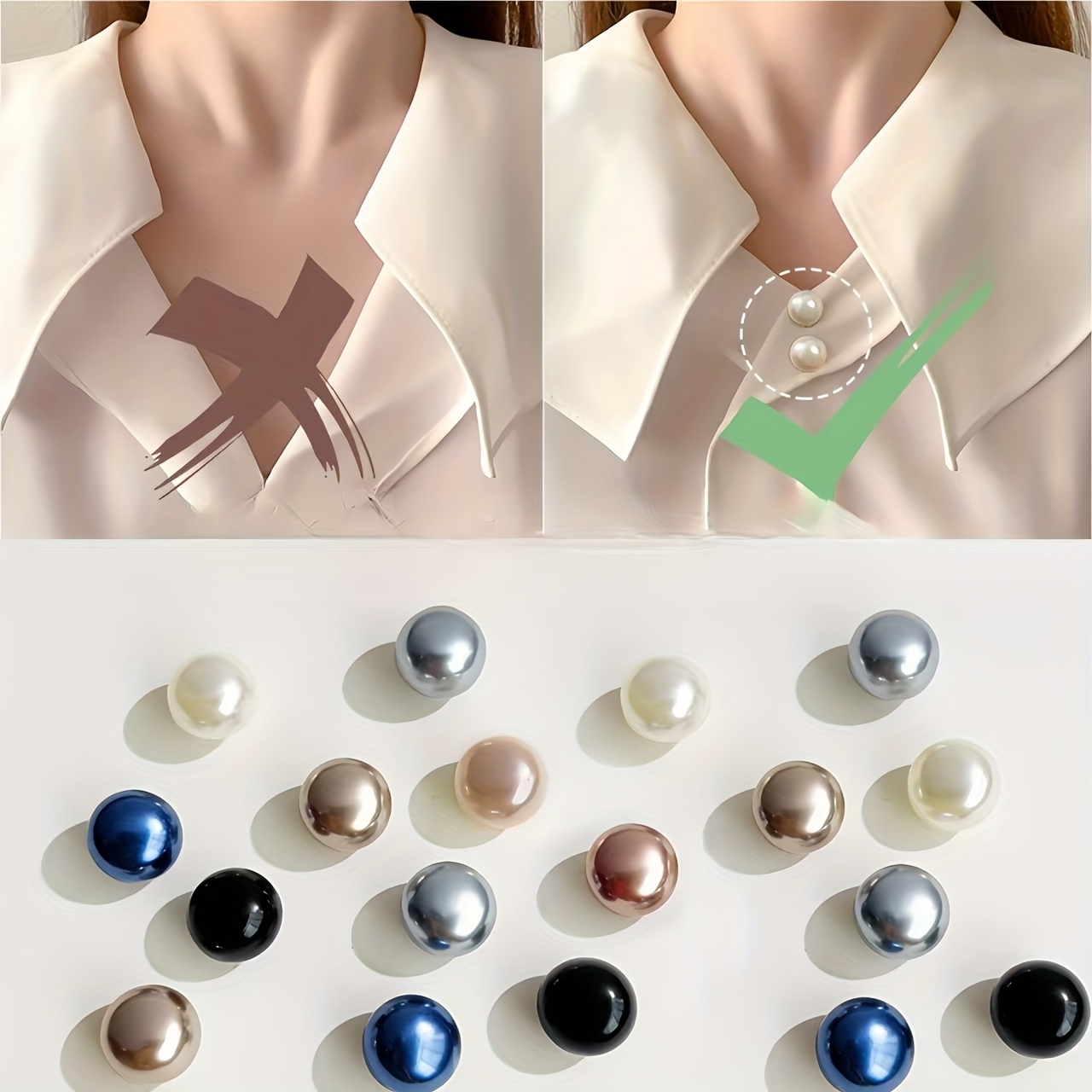 

10 Pack Elegant Buttons For Women's Shirts - Metal Collar Pins, Safe Novelty Cardigan Decorative Fasteners For Dress Shirts And Sweaters