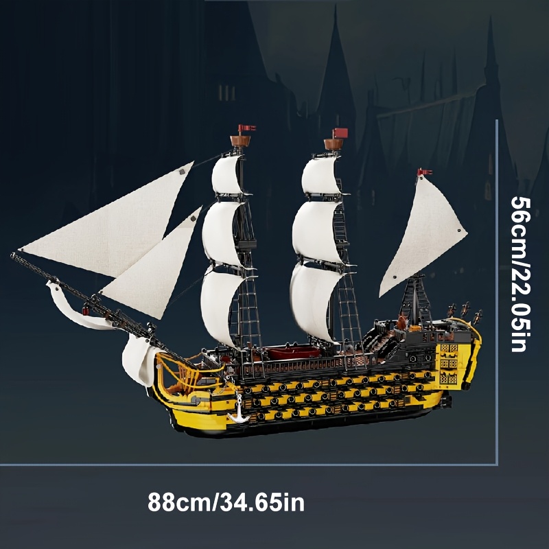 Image of [with Original Box] 2475pcs Bricks Assembly Block Model For Christmas Halloween Gift, Dk6005 Pirate Ship Buildings Block Brick Toys For Home Decoration