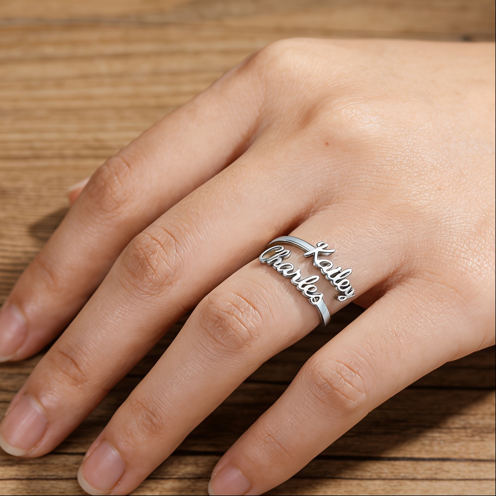 TEMU Custom Minimalist Style Personalized Name Ring • 304 Stainless Steel, High-end Fashion Name Ring, Valentine's Day Gift • Personalized Gift