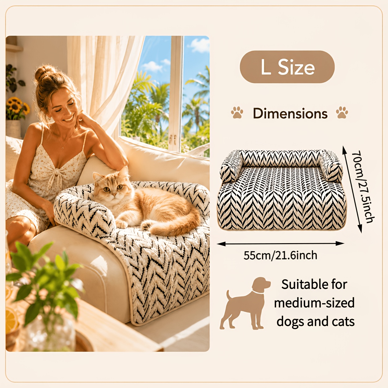 TEMU Cat And Dog Sofa Bed, Fluffy Pet Couch With Cushions, Anti-slip Furniture Cover For Indoor Cats And Dogs