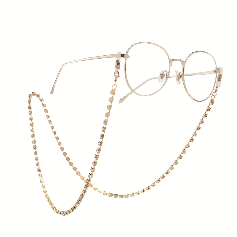 E-shop Leichte Luxus-Strass-Brillenkette für Damen, goldene rutschfeste Kette, glänzendes synthetisches Edelstein-Lesebrillen-Band, modisches