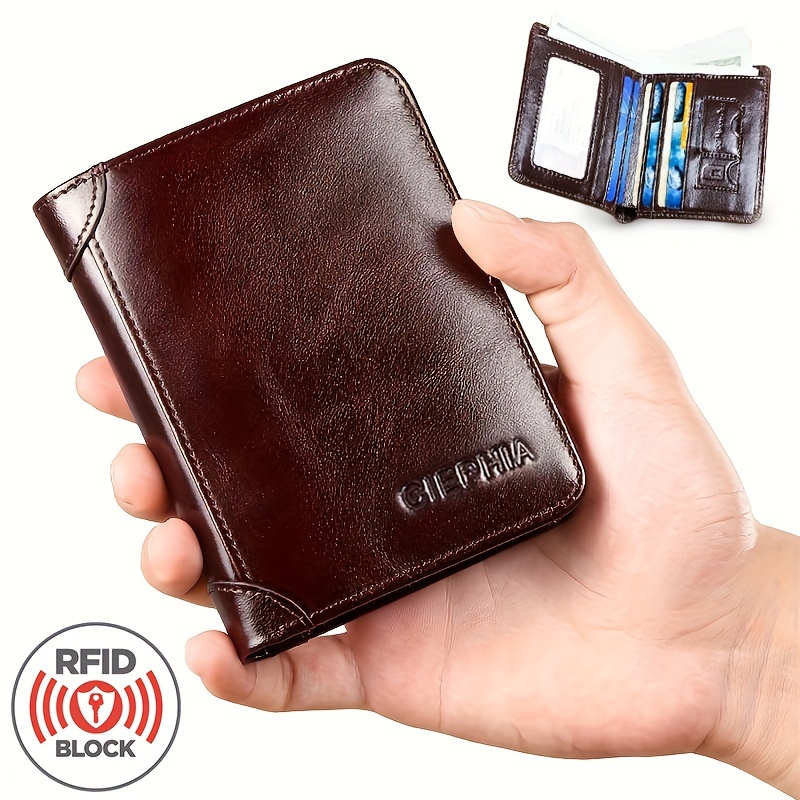 

Portefeuille Vintage pour Hommes en Cuir - Protection RFID, Couche Supérieure de Cuir de Vache Marron Élégant avec Design , Plusieurs Fentes pour Cartes & Fenêtre d'Identité, Cadeau Idéal pour Hommes