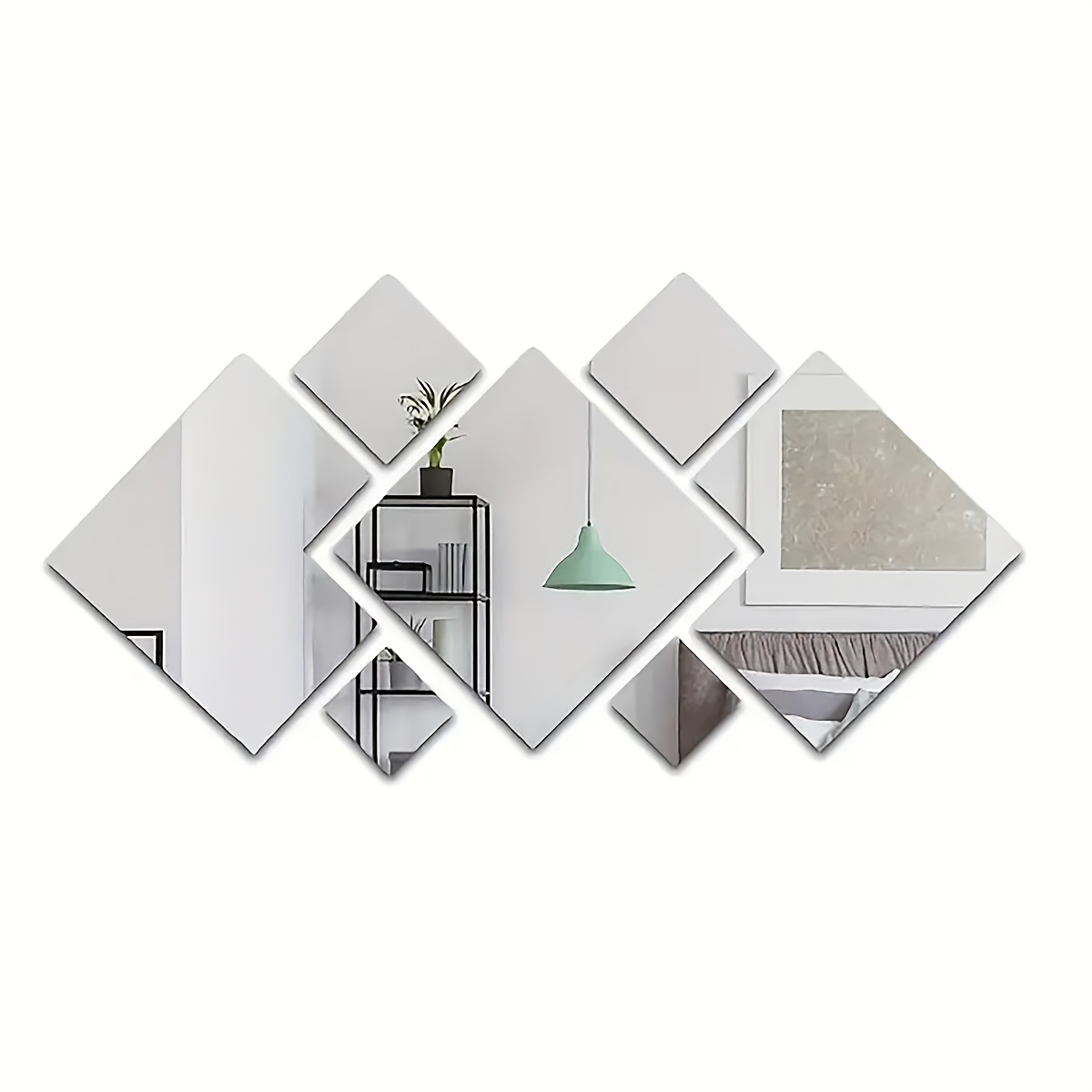 TEMU 7pcs Set Of Square Acrylic Mirror Stickers, Self-adhesive Diy Home Wall Decals, Reflective Wall Stickers, Removable Decorative Decals, Suitable