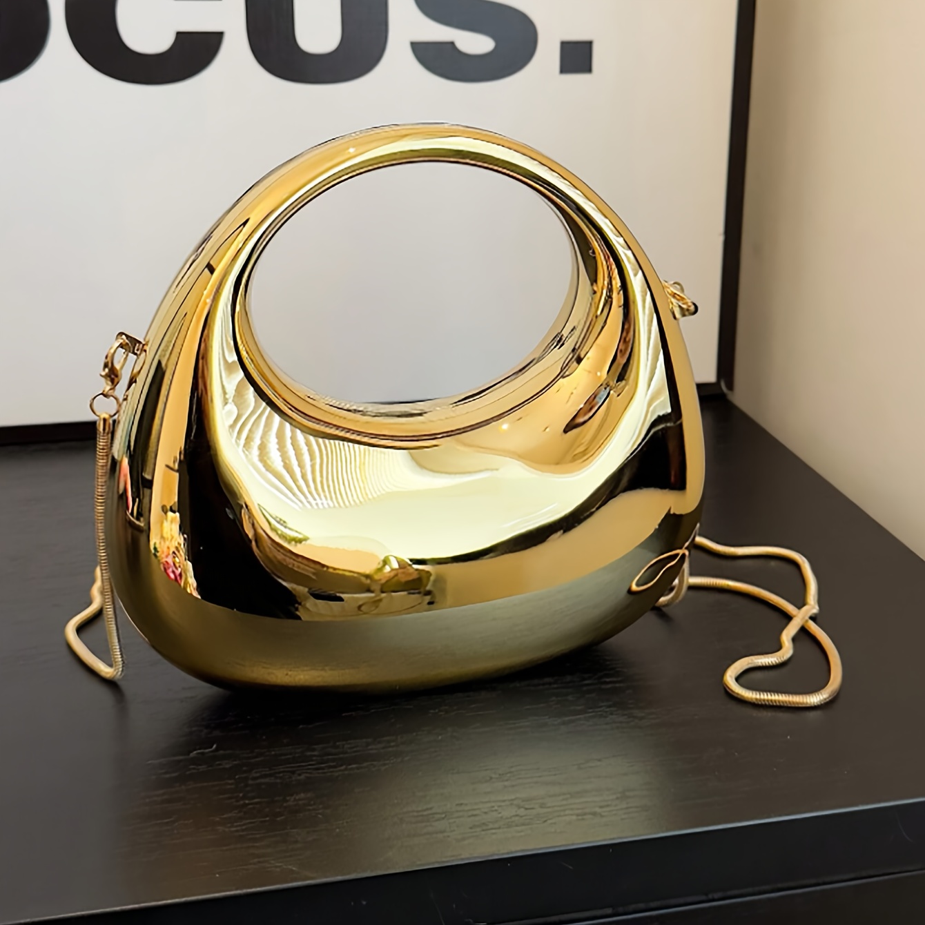 Golden Acrylic Shoulder Bag With Chain Strap