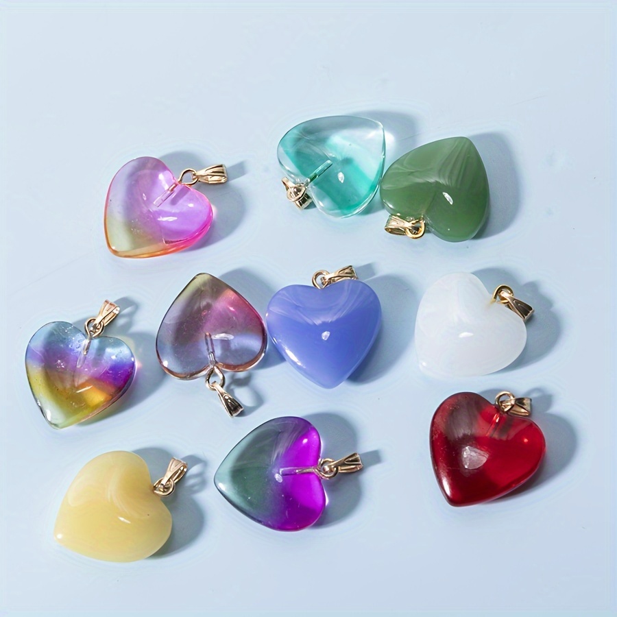 

10pcs Stained Glass Heart Pendants - Versatile Accessories For Necklaces & Bracelets