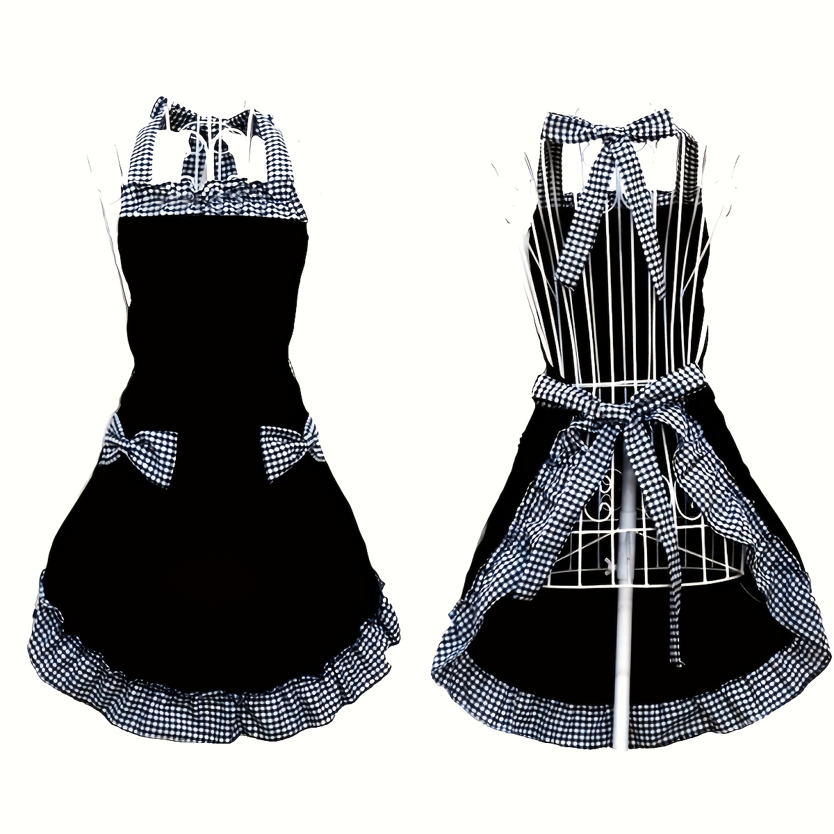 TEMU 1pc And 2pcs Uniform Aprons With Adjustable Tie Straps, Swing Lace Aprons For Home Cleaning, Kitchen Cooking, Baking, Gardening, Kitchen,