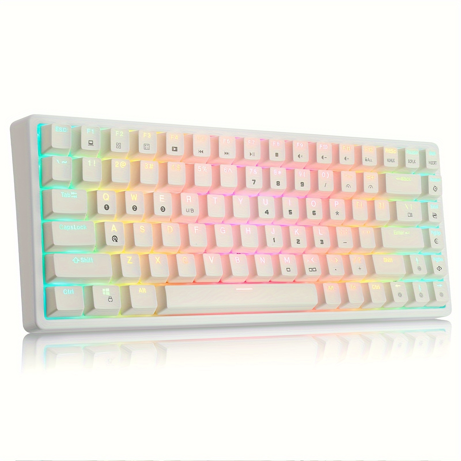 

Wireless Mechanical Gaming Keyboard, Programmable Rgb Backlit, Bt 5.0, Blue Switches, 84 Keys, Wired 75% Keyboard For Ipad, Imac Android/windows Tablet Laptop Desktop, White