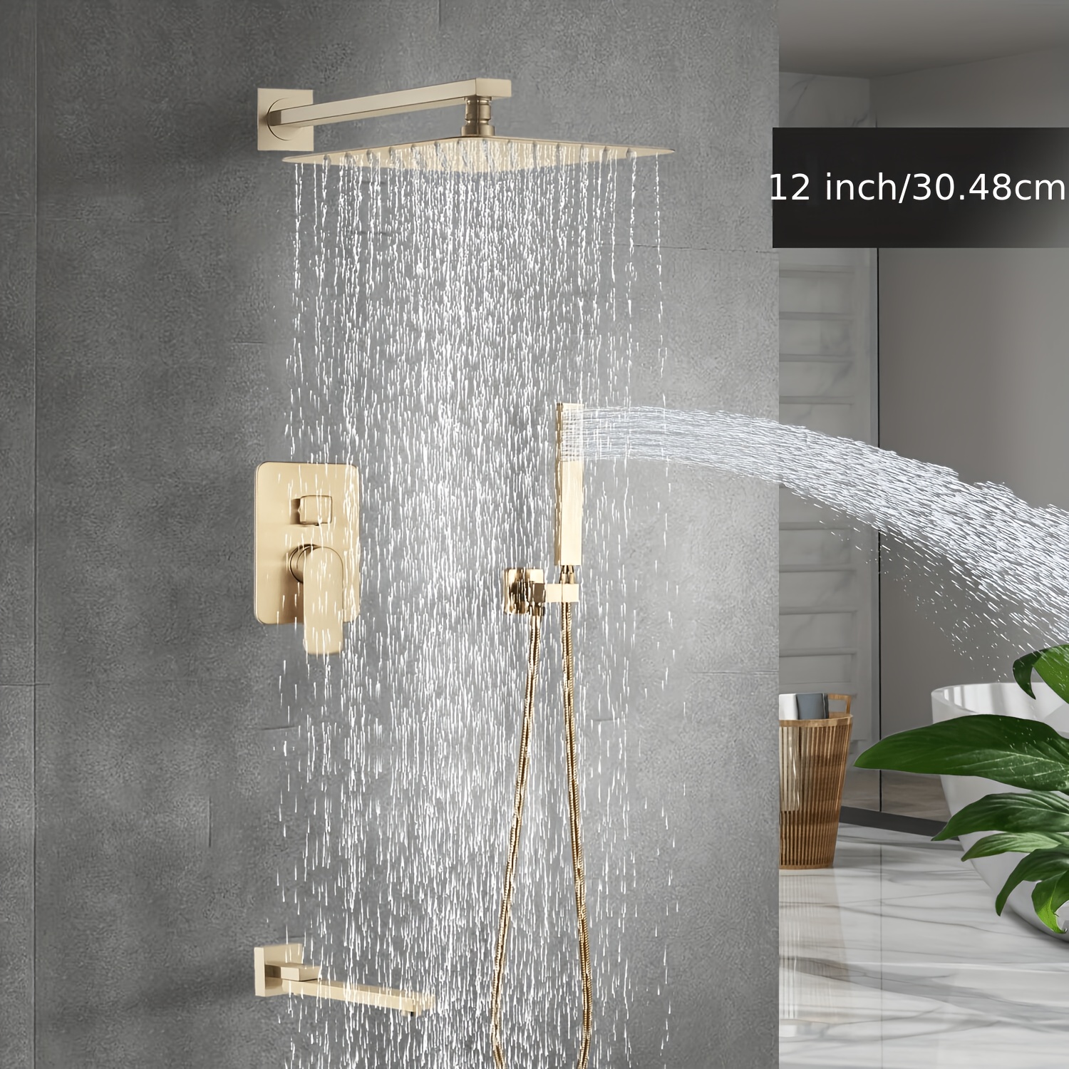 Shower Faucets Set Shower Faucet Wall Mounted Shower Set Matte Black Bathtub Faucet Mixer Bath Shower Set With Bathtub Faucet 12 Inch, Brushed Golden