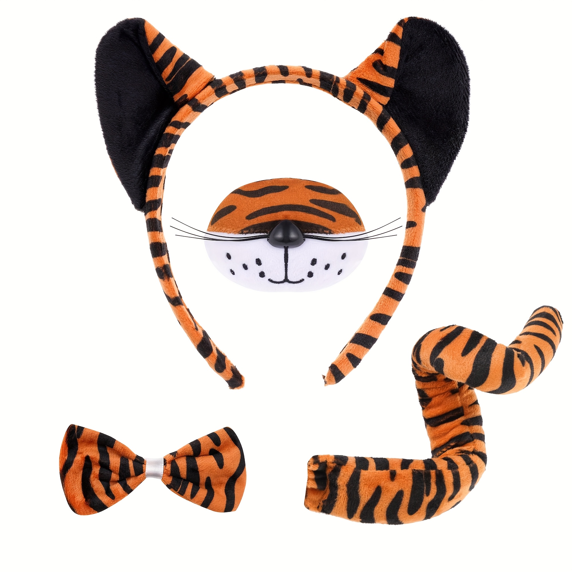 TEMU 4 pezzi per costumi da tigre per Halloween, orecchie da tigre, fascia per capelli, , naso, , adatti per Halloween, spettacoli , Natale, ,