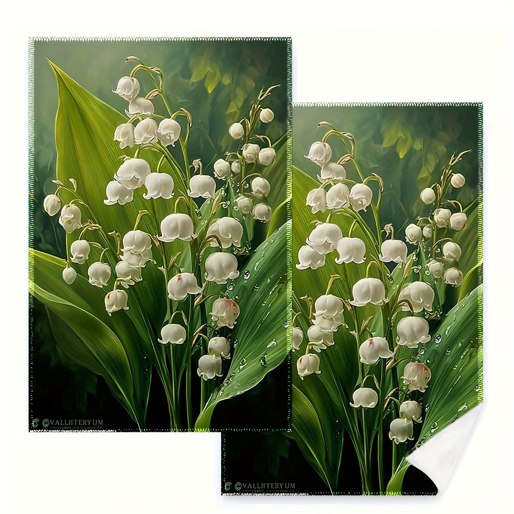 TEMU 2 Pieces Of Kitchen Towels And Dishcloths, Measuring 16x24 Inches, Featuring A Distinct White, Bell-shaped Lily Design, Suitable For Cooking,