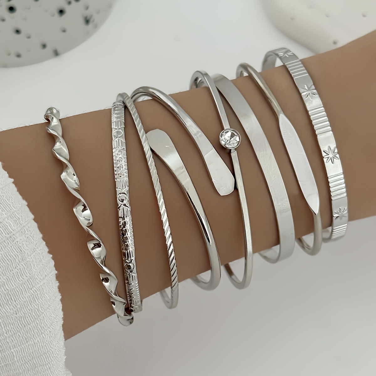 8pcs 68g Open Bracelet Set, Easy Casual Versatile Open Stackable Bracelet Set