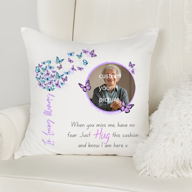 

1pc, Customized, Short plush customized throw pillow cover, Single sided printing, 18x18 inch, Christmas gift, Memorial gift, In Loving Memory, Butterfly, Always Loved And Remembered, No pillow core