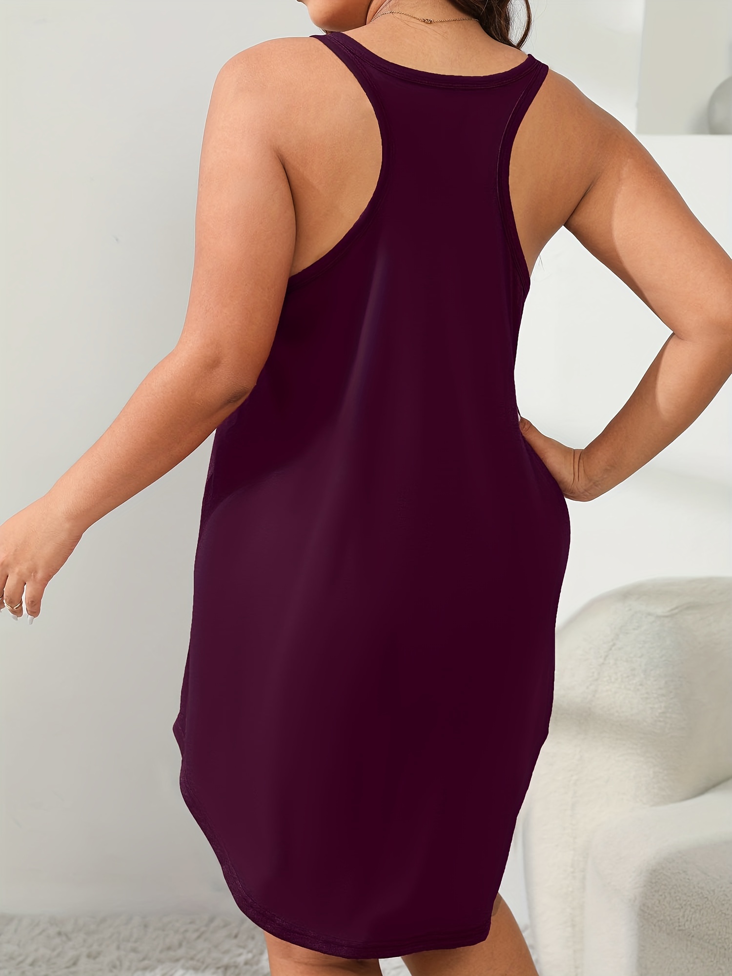 Plus Size Women's LOVE Print Sleeveless Sleep Dress - Olive Green Lounge Nightgown, Machine Washable All-Season Comfort, Casual Loungewear & Sleepwear