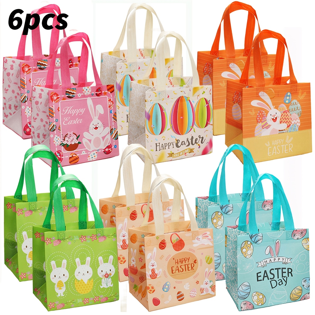 Gift For Her/him 6/ 12pcs Easter Bags, Easter Baskets With Handle Gift Bags Reusable Non-woven Tote Bags For Easter Holiday Spring Party Supplies Open Size 7.9x5.9x8.2inch