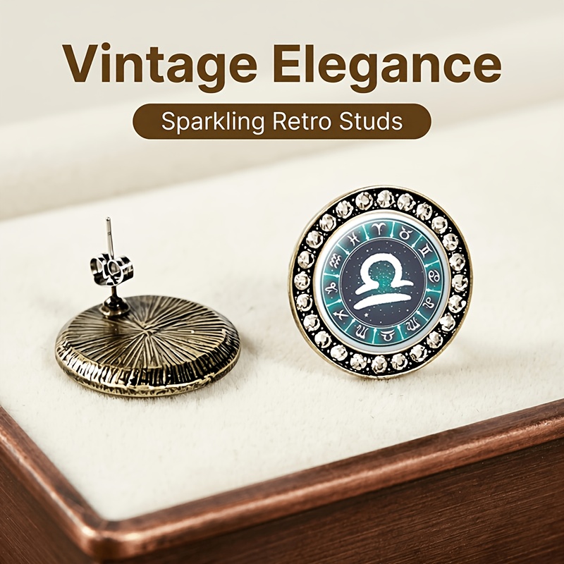2pcs Libra Zodiac Symbol Glass Stud Earrings Set