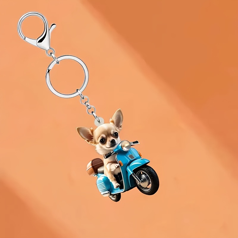 

Chihuahua On Blue Scooter Acrylic Keychain - Cute Cartoon Dog Charm For Car Keys, Wallet & Backpack Decor | Lobster Clasp Accessory Gift