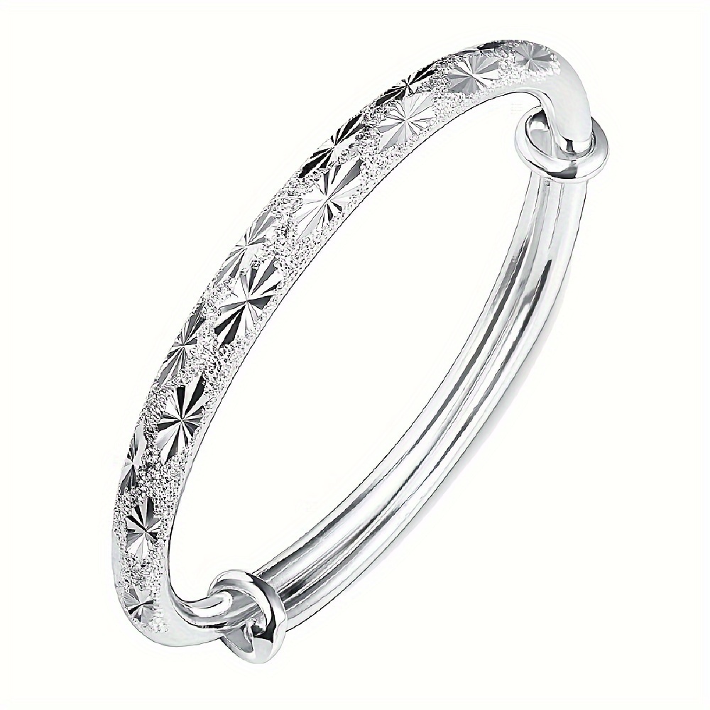 

925 Silver Bangle Bracelets For Women Cuff Bracelets, Fashion Jewelry Simple Adjustable Handmade Bracelets With Engravings, Day Gift For Mom Grandma Gift For Her Or Him