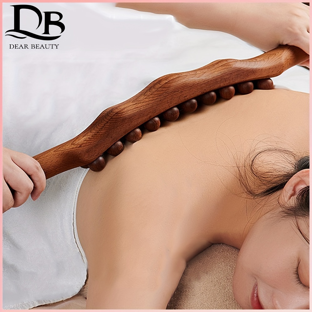 professional carbonized wooden massage stick with 20 beads double row   for waist abdomen legs back hands   muscle relaxation whole body gua sha tool ergonomic grip natural   massage tools details 2