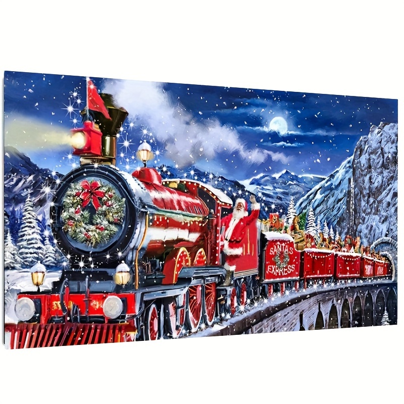 

Train 5d Diamond Painting Kit For Adults, 40x70cm Canvas, Round Diamond Art Embroidery Stitch, Christmas Wall Decor And Gift