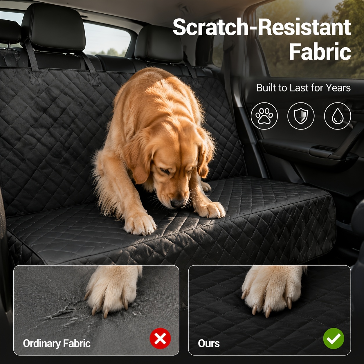 TEMU Heavy-duty Dog Car Seat Cover Suitable For Cars, Trucks & Suvs, Non-slip Back Seat Protector With Scratchproof Cover, Easy- Car For Dirt, Mud,