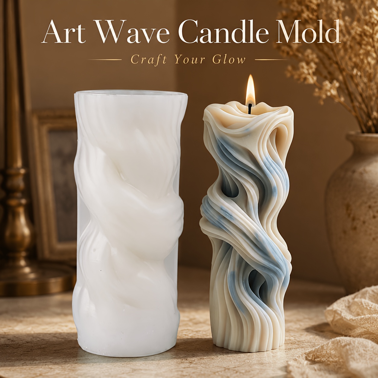 TEMU Silicone Mold Suitable For Diy Crafts - Geometric Twisted Wavy Candle & Resin Mold With Patterns, Irregular Column Curved Shape For Plaster,