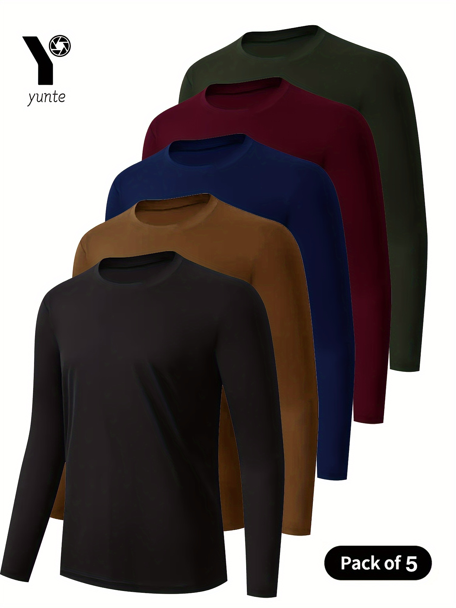 5pcs mens long sleeve crew neck shirts in black khaki navy maroon and army green quick dry athletic tops for fitness outdoor sports and   workouts