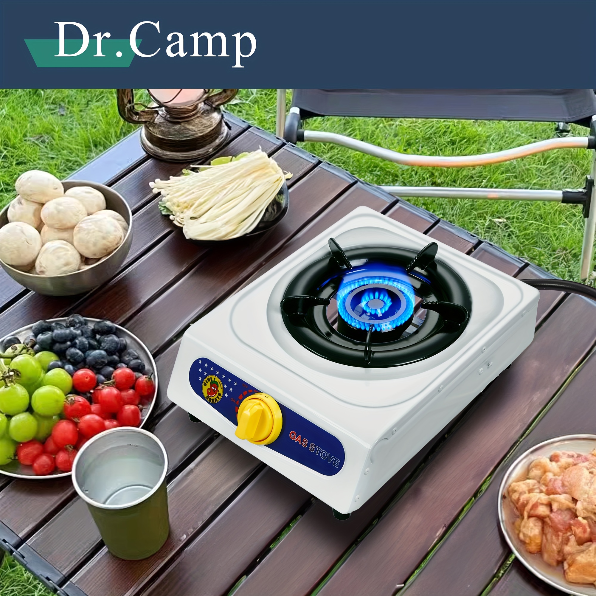 

Dr.camp 10000 Btu Automatic Ignition Single Burner, Outdoor Garden Yard Camping Hiking Propane Cooker Stove With Gas Hose, White Color