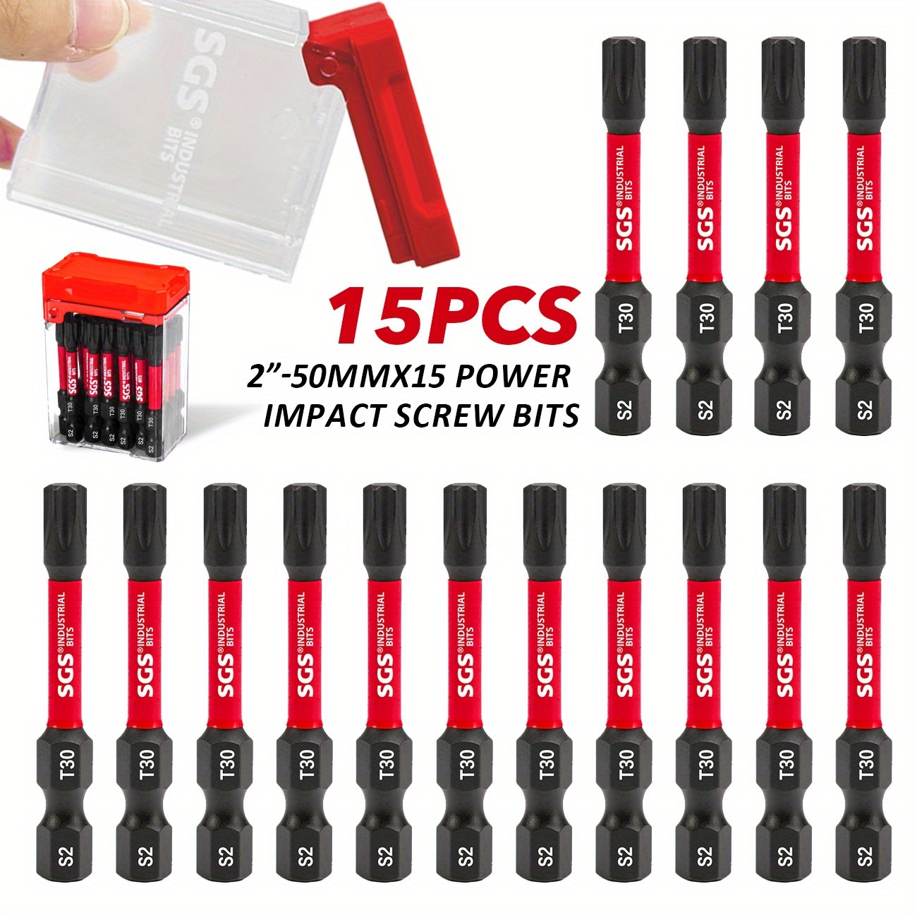 TEMU 15-teiliges magnetisches S2 Stahl Schlagschrauber Torx T30 Schraubendreher-Bit-Set, korrosions-/rost-/verschleißfest | Farbige