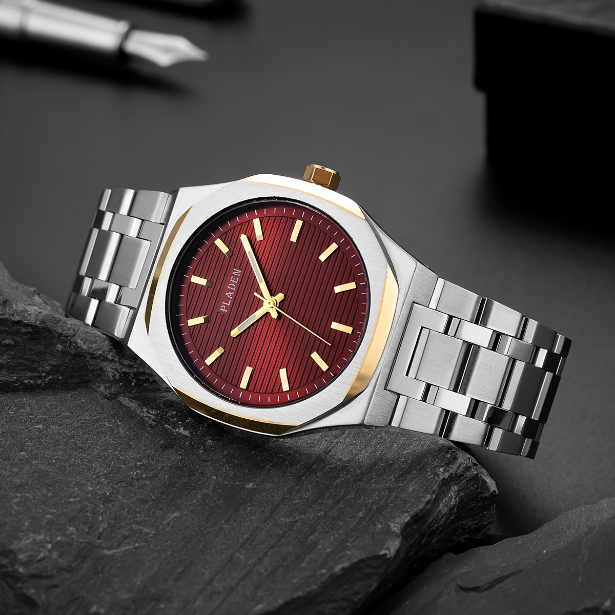Pladen Brand Casual Business Luminous Ultra-thin High-quality Solid Stainless Steel Strap Men's Watch, Green, Red, Black, White Dial, Multiple Colors Optional